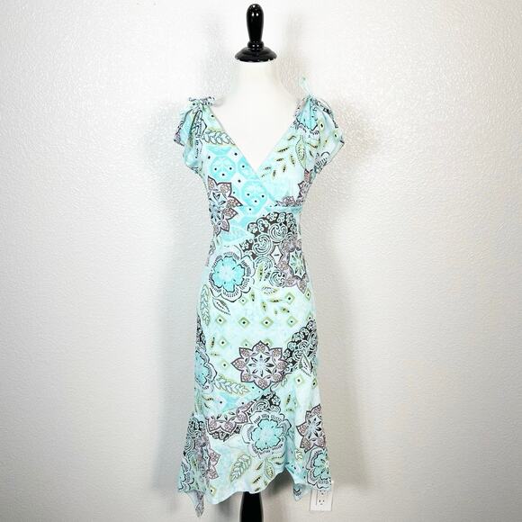 Y2K Vintage Garden Fairy Asymmetrical Dress Blue Brown Print Size Medium - Picture 1 of 13